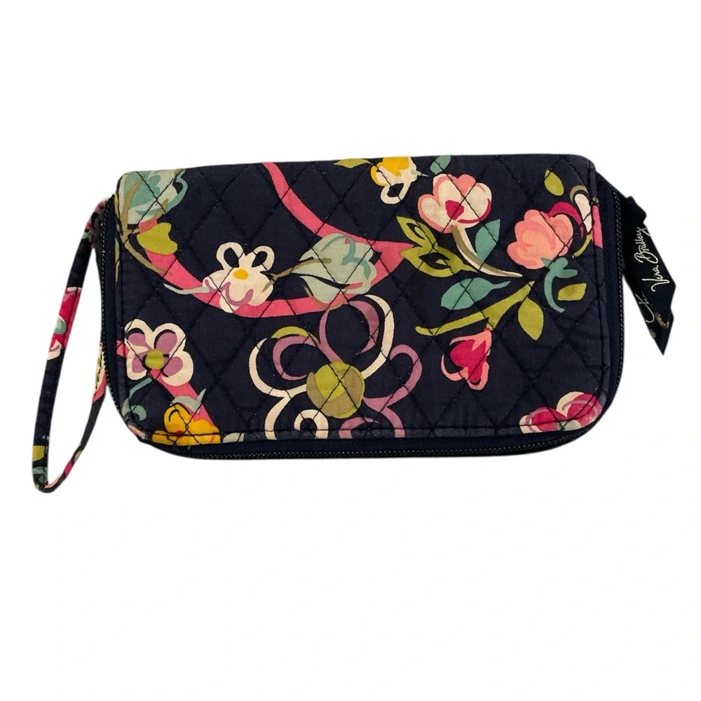 Vera Bradley Wristlet Wallet Navy Blue and Pink Floral